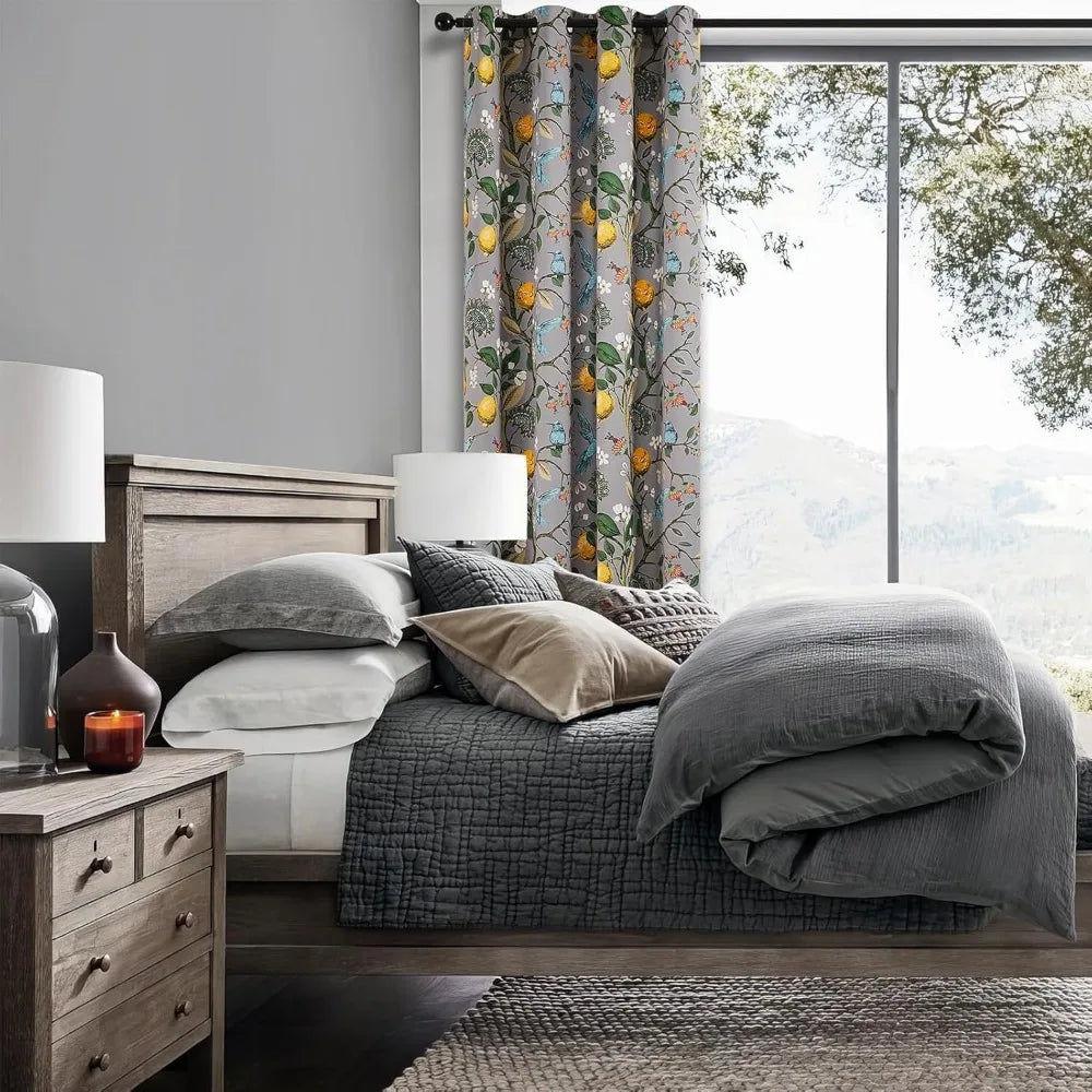 French Country Floral and Grey Blackout Curtains