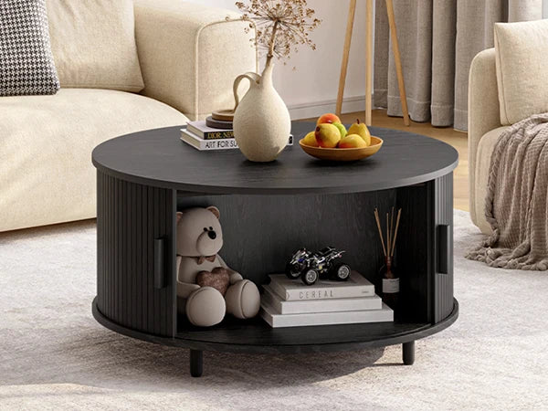 31.5" Modern Coffee Table with 360° Curved Sliding Door