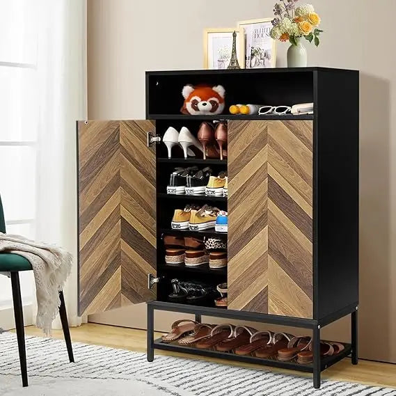 Shoe Cabinet with Doors, 24 Pairs capacity and 3 Adjustable Shelves