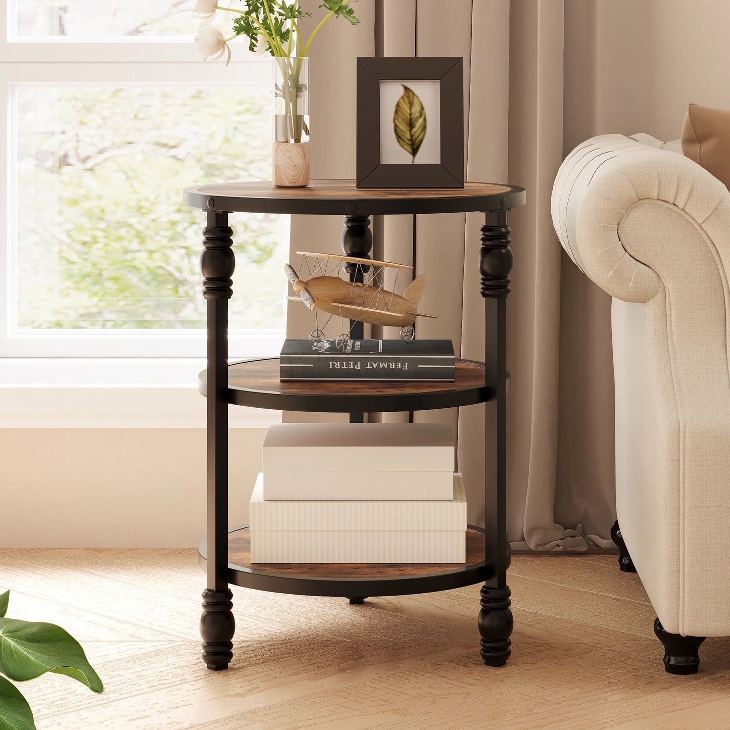 3-Tier End Table with Storage Shelves