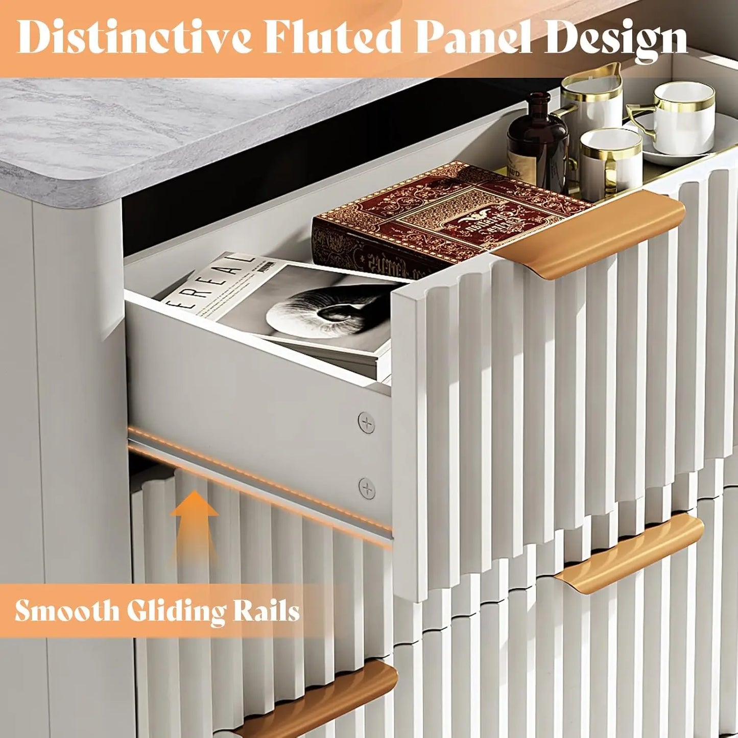54 in Modern Fluted Chest of Drawers Dresser