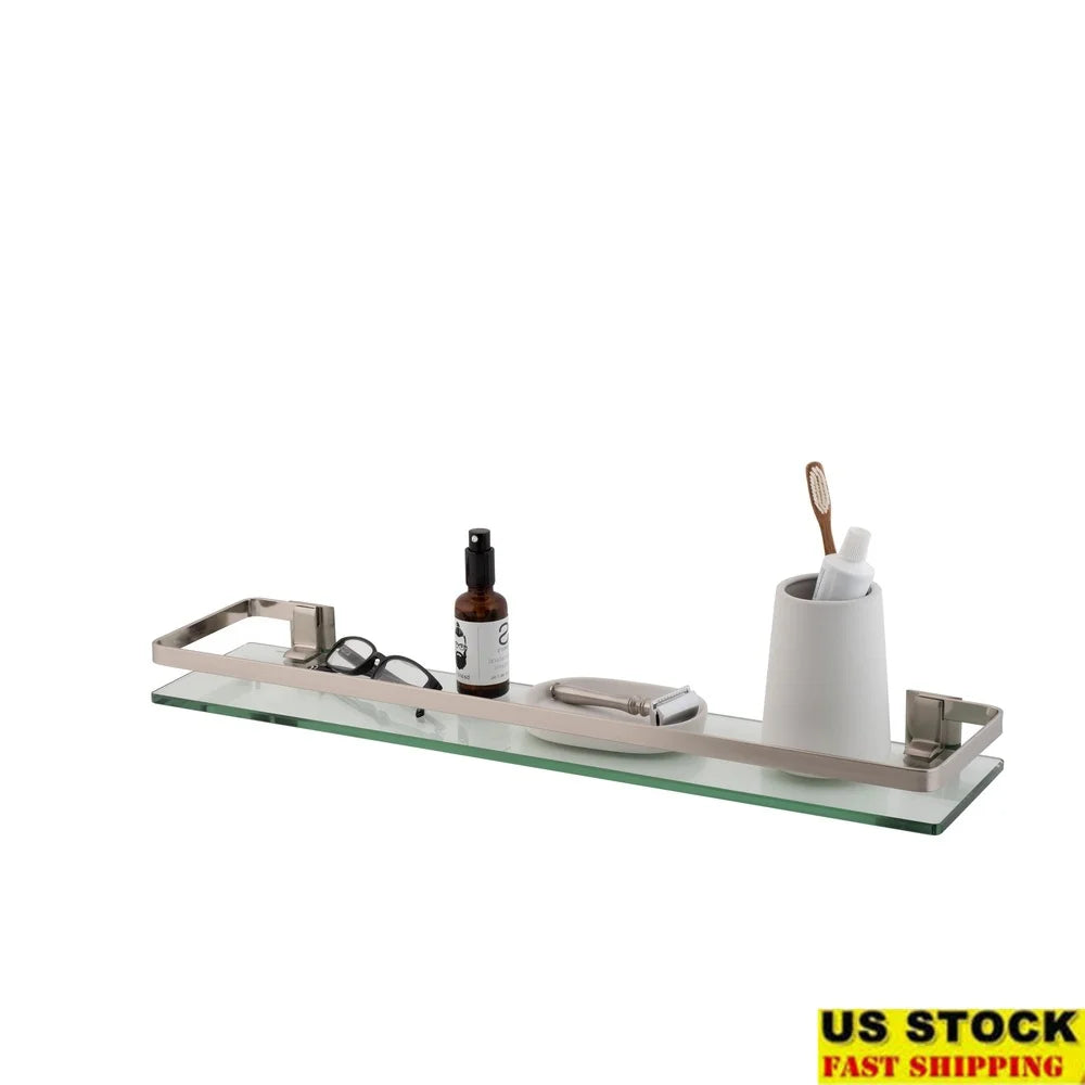 Glass Shelf with Nickel Rail Wall Mount