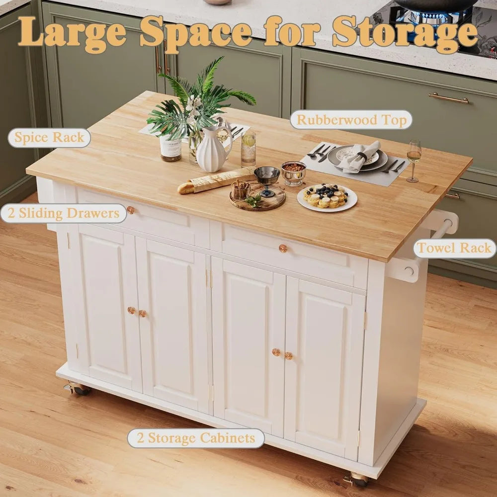 Rolling Kitchen Island with Drop Leaf