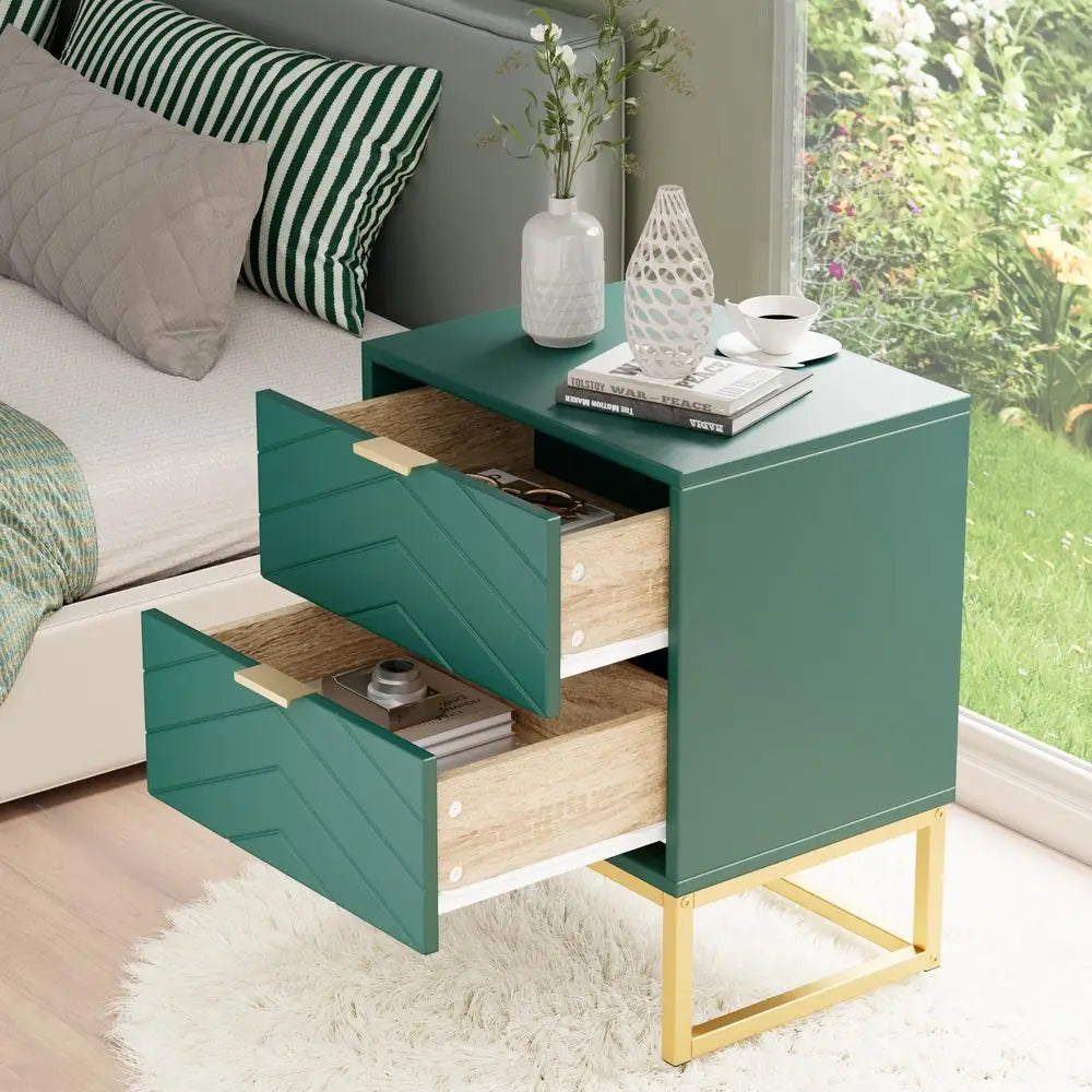 3 Pieces Bedroom Sets, 6 Drawer Dresser and Nightstand Sets for Bedroom, Night Stand Set of 2 amp 6 Drawer Dresser with Gold Ha
