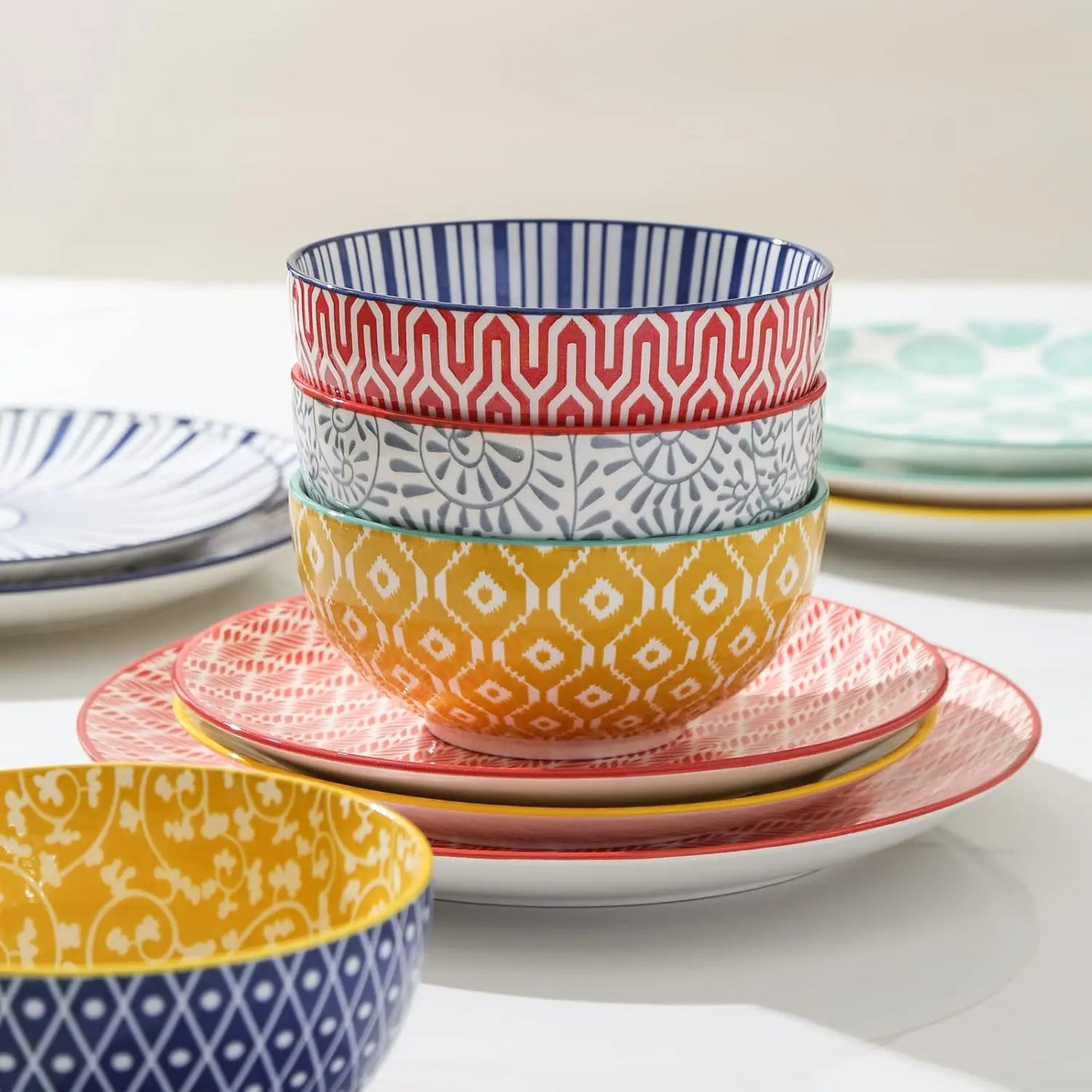 Sets for 6, Ceramic Dinnerware Plates and Bowls Sets