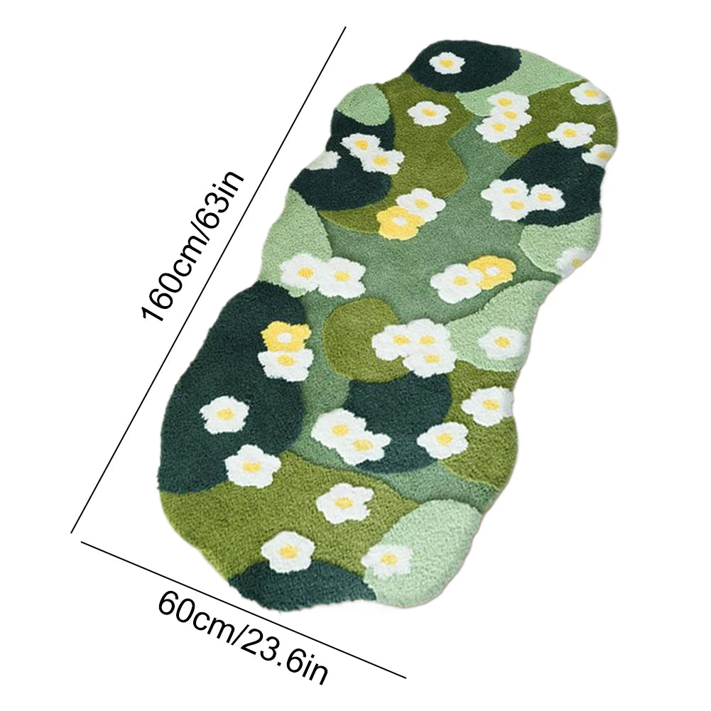 Plush Three-Dimensional Moss Green flower Area Rug