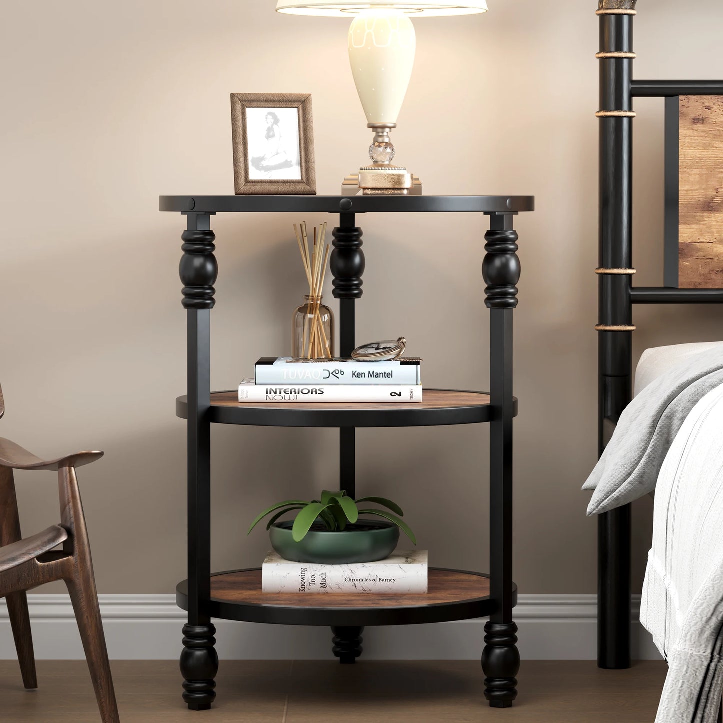 3-Tier End Table with Storage Shelves