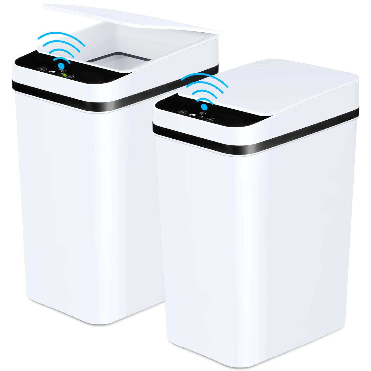 White 12L Automatic Trash Cans with Lid-2 Pack