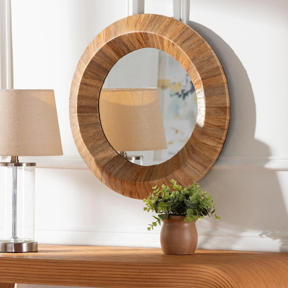 Bohemian Natural Grass Cloth Concave Wall Mirror