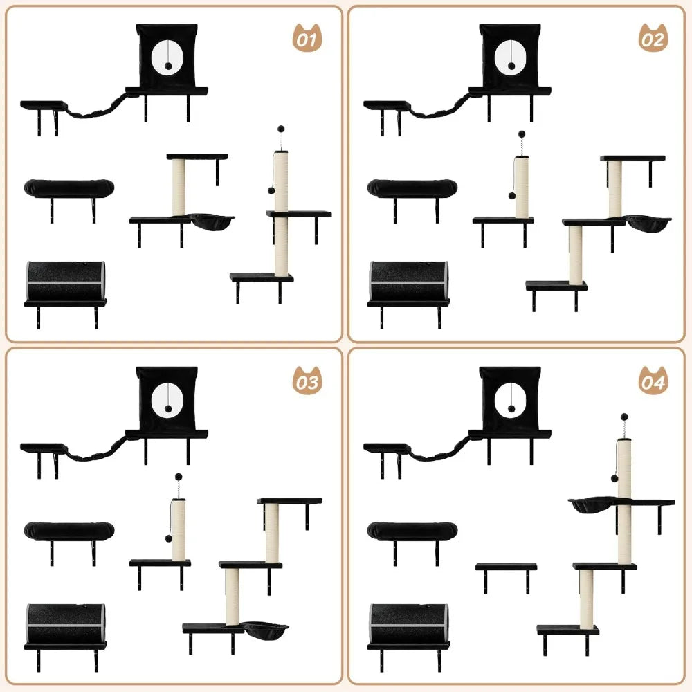 NUNU LAB 7-in-1 Wall Mounted Cat Climber Set