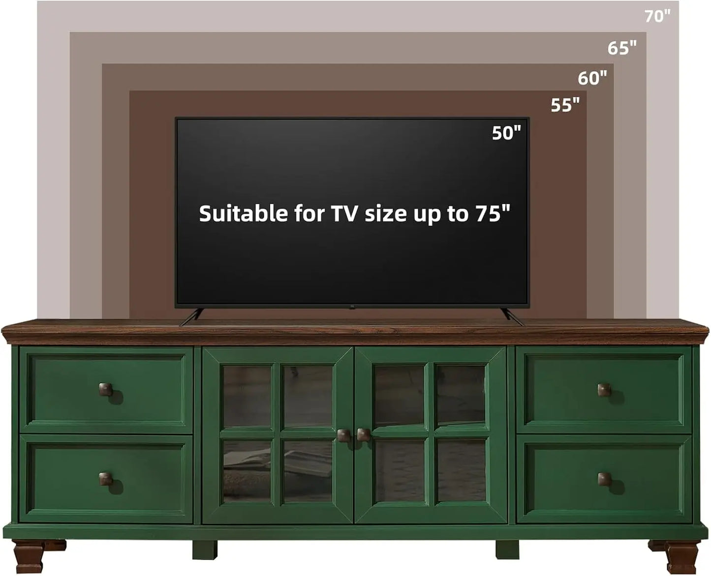 Modern Green TV Stand for with 4 Drawers
