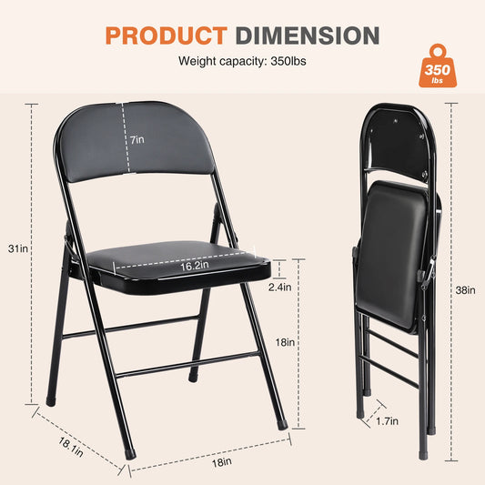 4 Pack-Sturdy Metal Leather Padded Folding Chair