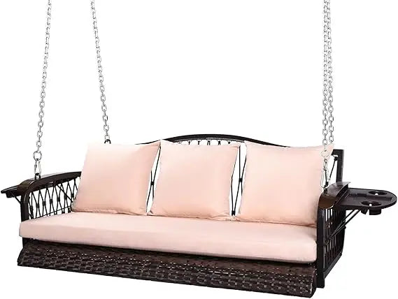 Heavy Duty 3-Seat Wicker Porch Swing