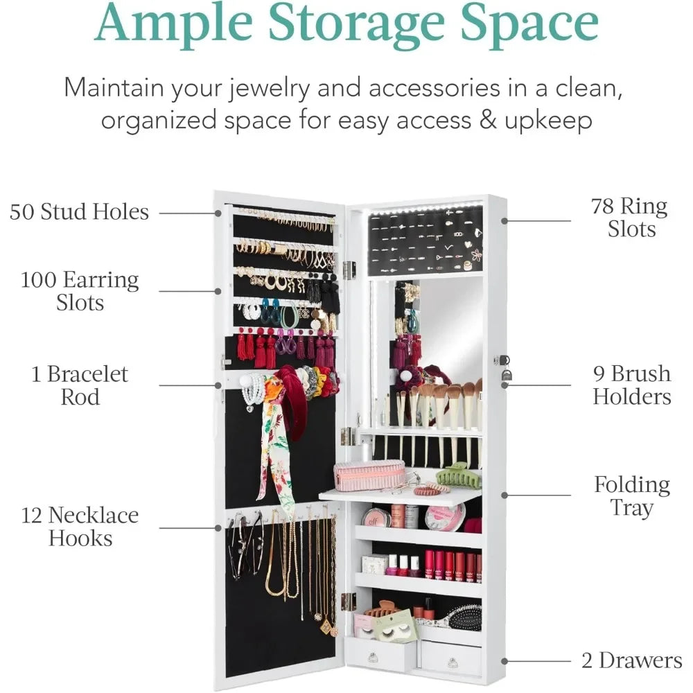 Mirrored Jewelry Armoire Wall Mounted Cabinet