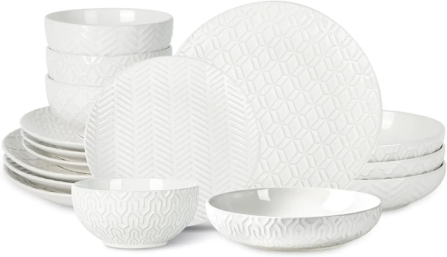 Embossed Ceramic Dinnerware Set for 4