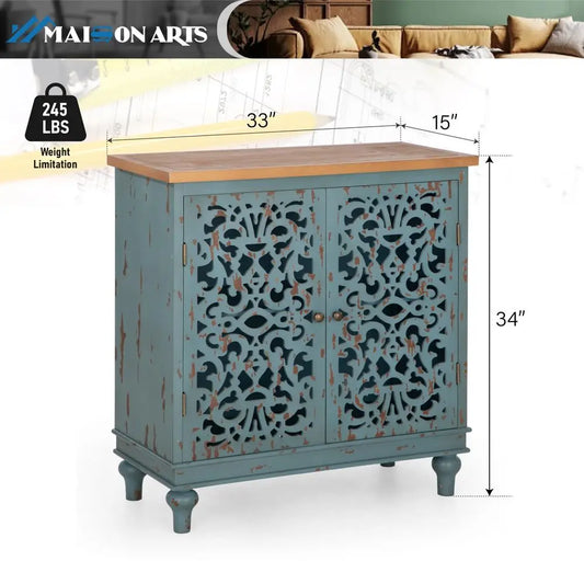Distressed Storage Cabinet with Solid Wood Legs