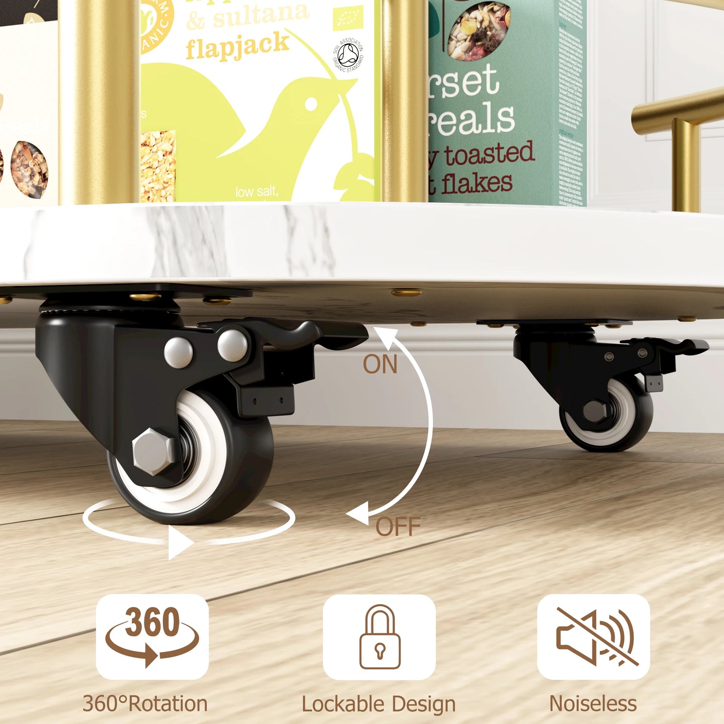 Mobile Bar Cart with 3-Tiers of Storage Shelves