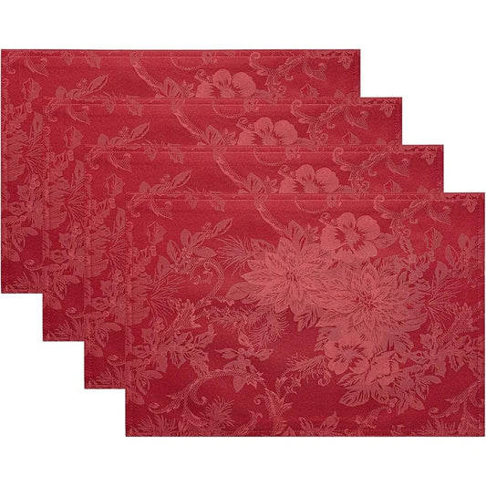 Set of 4 Elegant Poinsettia Christmas Placemats