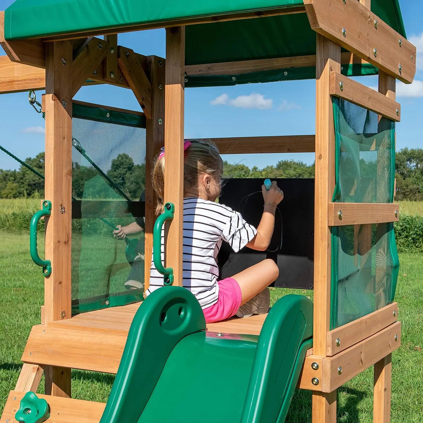 Buckley Hill Cedar Wood Swing Set with Wave Slide