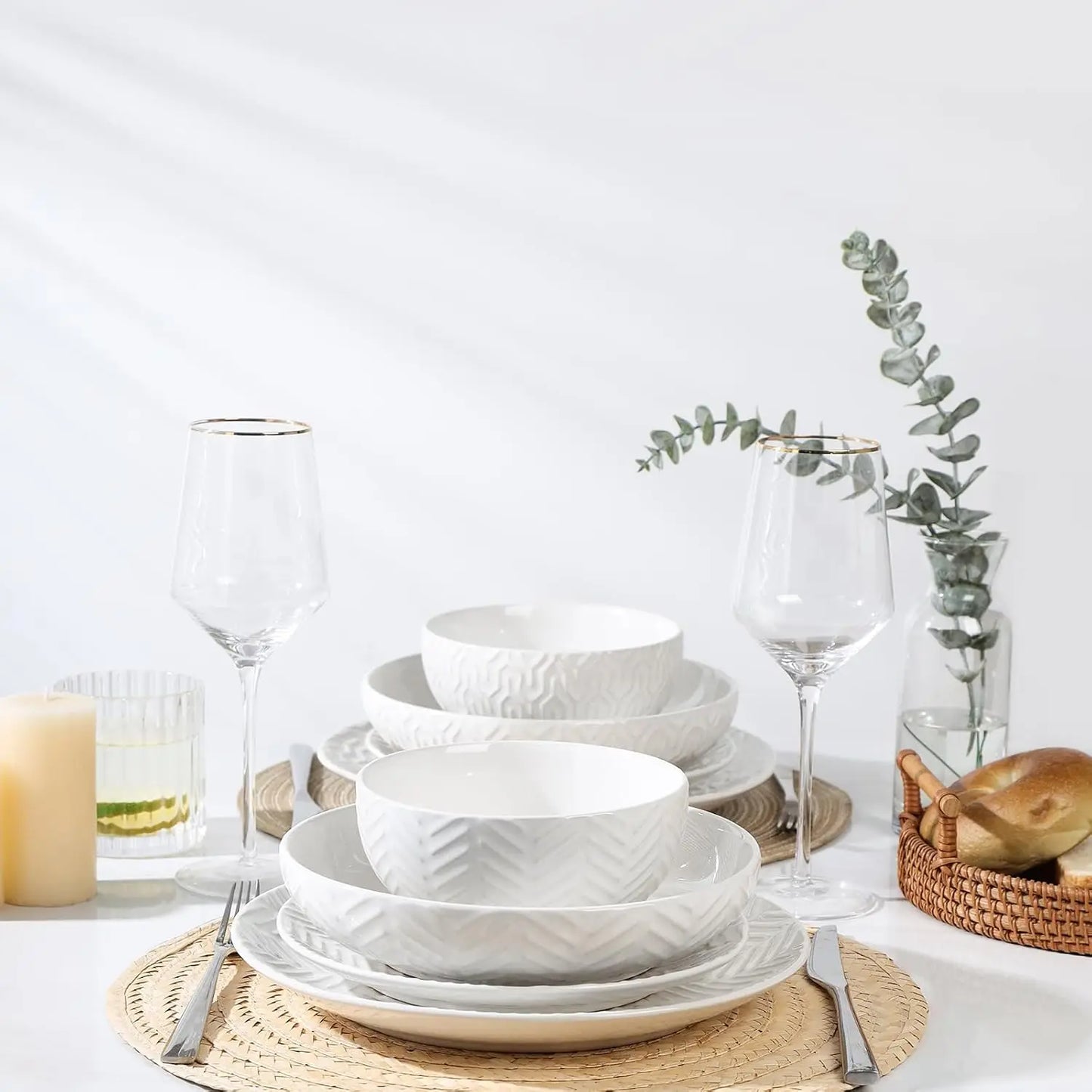 Embossed Ceramic Dinnerware Set for 4