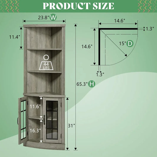 65" Tall Curved Corner Display Cabinet