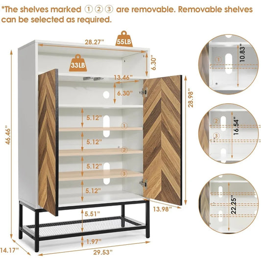 Shoe Cabinet with Doors, 24 Pairs capacity and 3 Adjustable Shelves