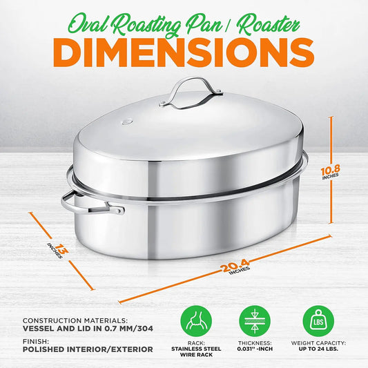 20" Oval Roasting Pan with Rack and Lid