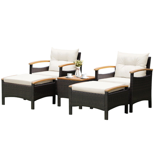 5 pcs Rattan Patio Set W/Wood Tabletop