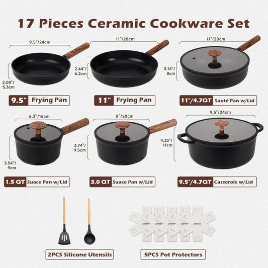 17 pcs-Ceramic Cookware Sets