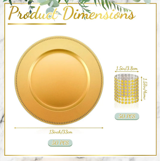 100 Pcs Charger Plates/Napkin Rings Included