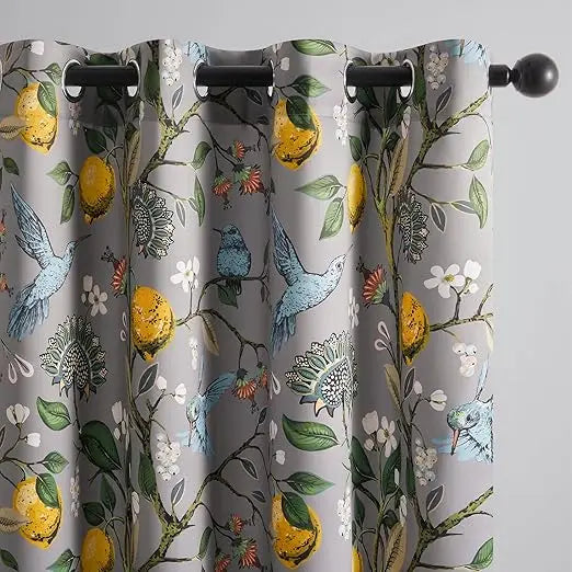 French Country Floral and Grey Blackout Curtains