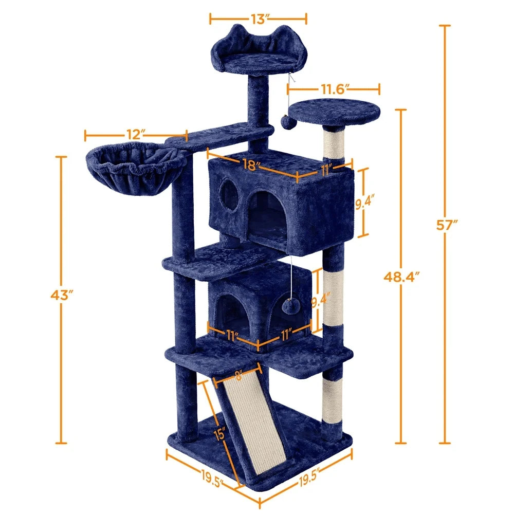 54 Inch Double Condo Cat Tree with Scratching Posts