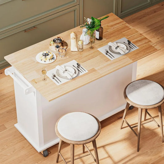 Rolling Kitchen Island with Drop Leaf