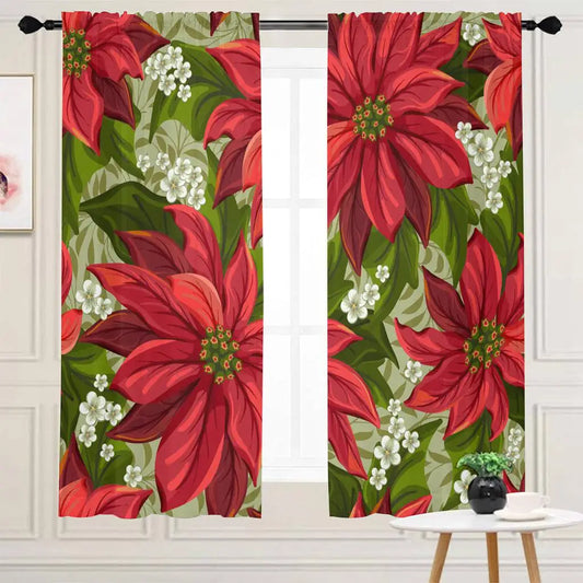 Victorian Poinsettia Christmas Curtains