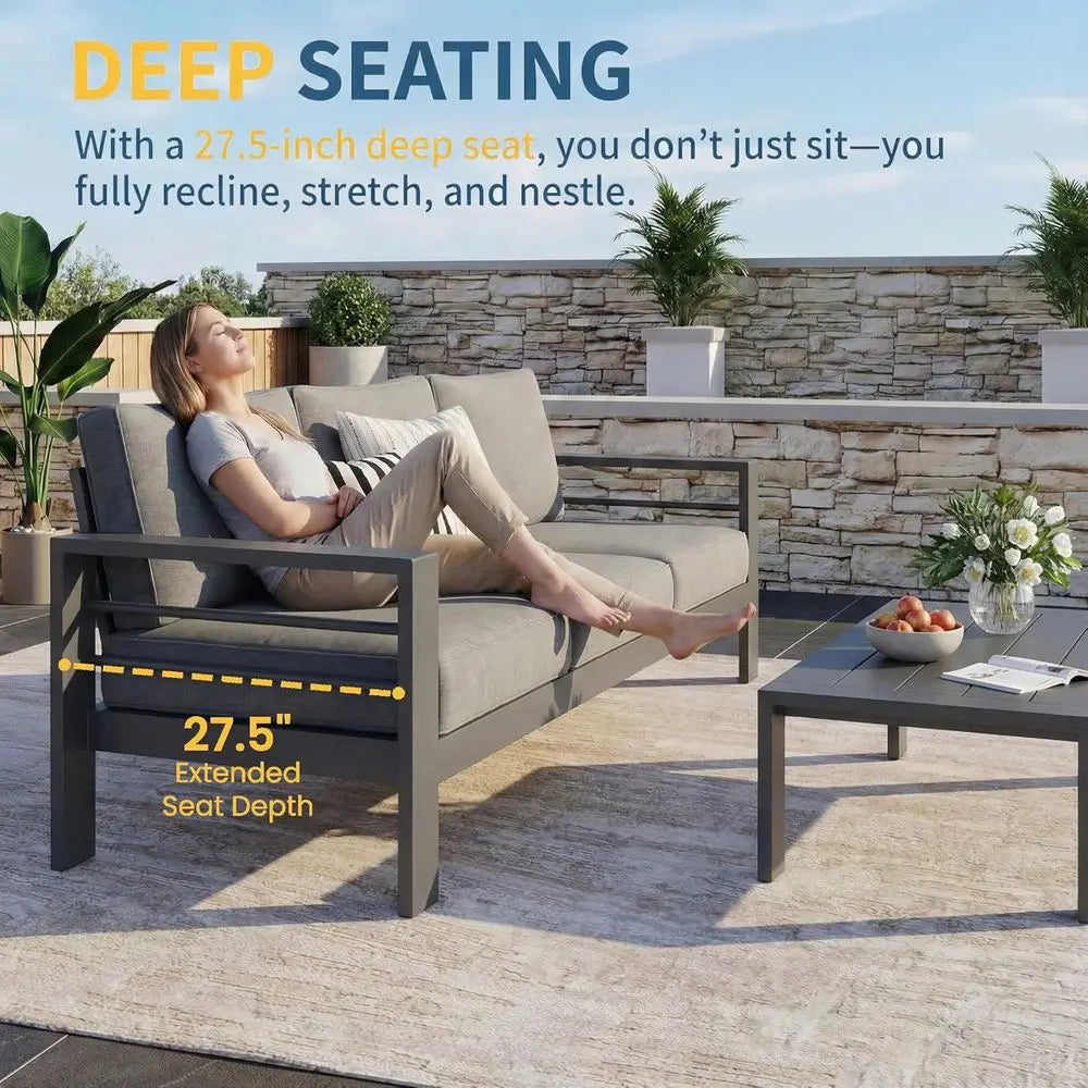 Gray Oversized Deep Seating Metal Patio Furniture Set
