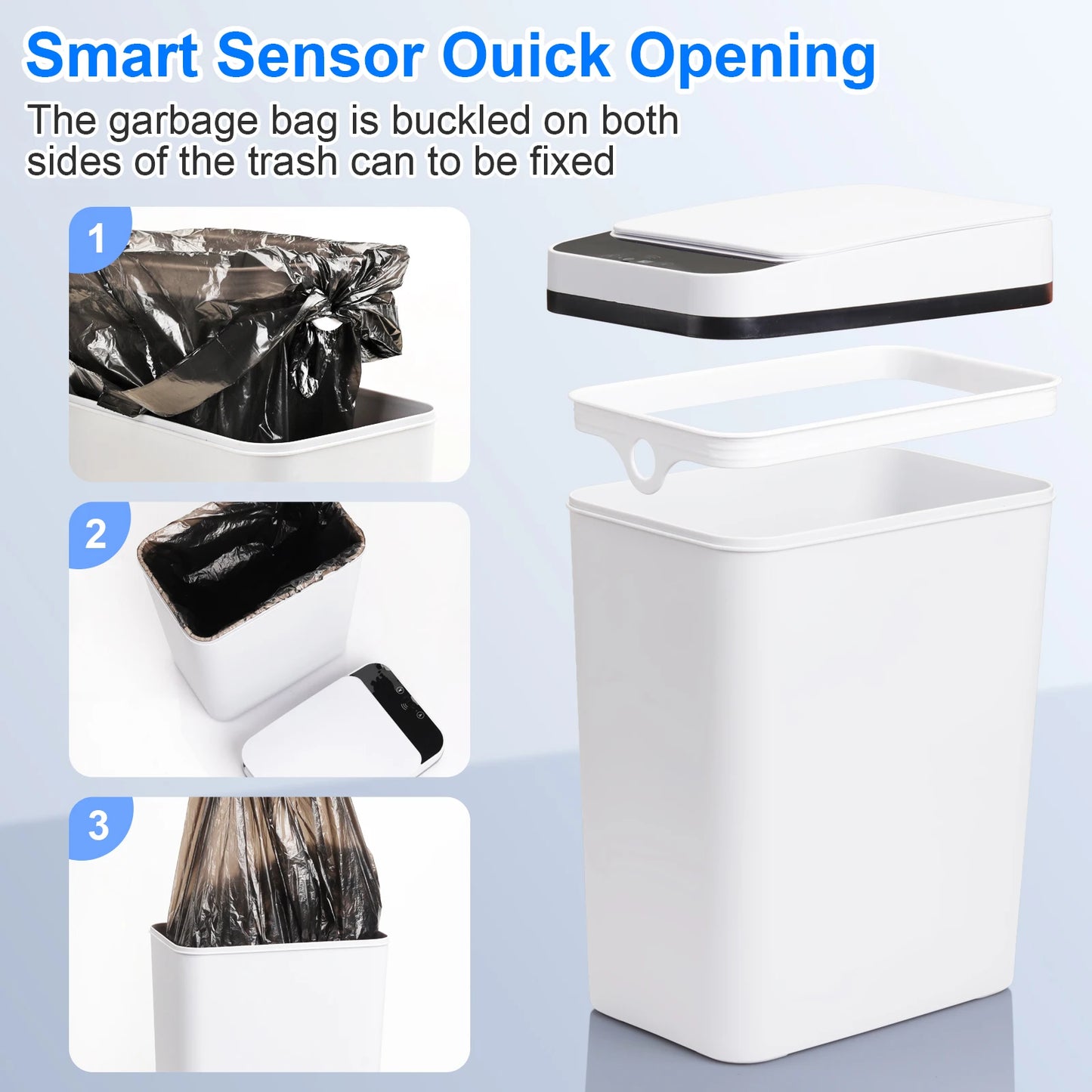 White 12L Automatic Trash Cans with Lid-2 Pack