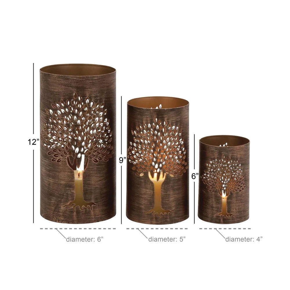 Set of 3 Copper Candle Tree Lantern
