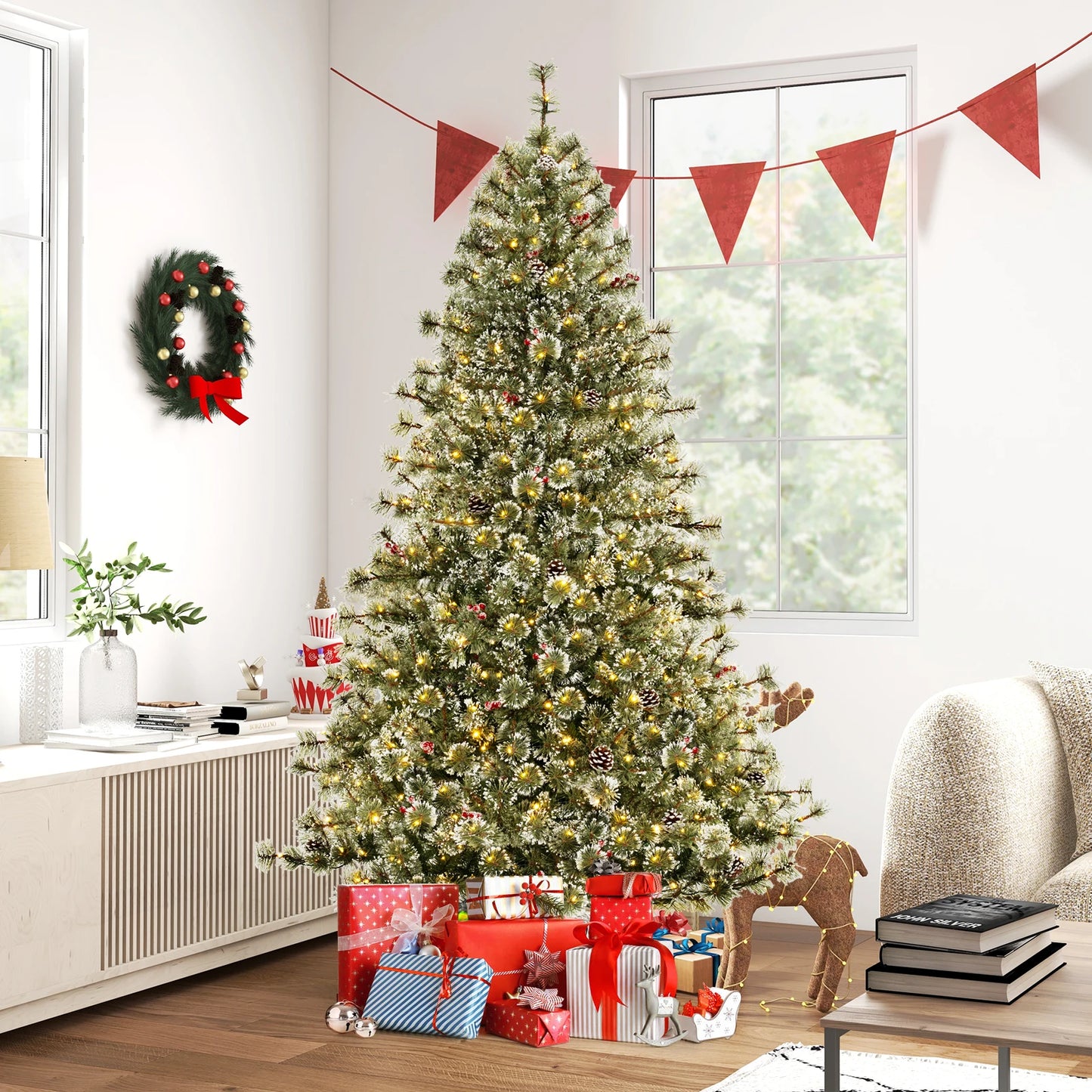 Pre-lit Artificial Christmas Tree with 9 Lighting Modes