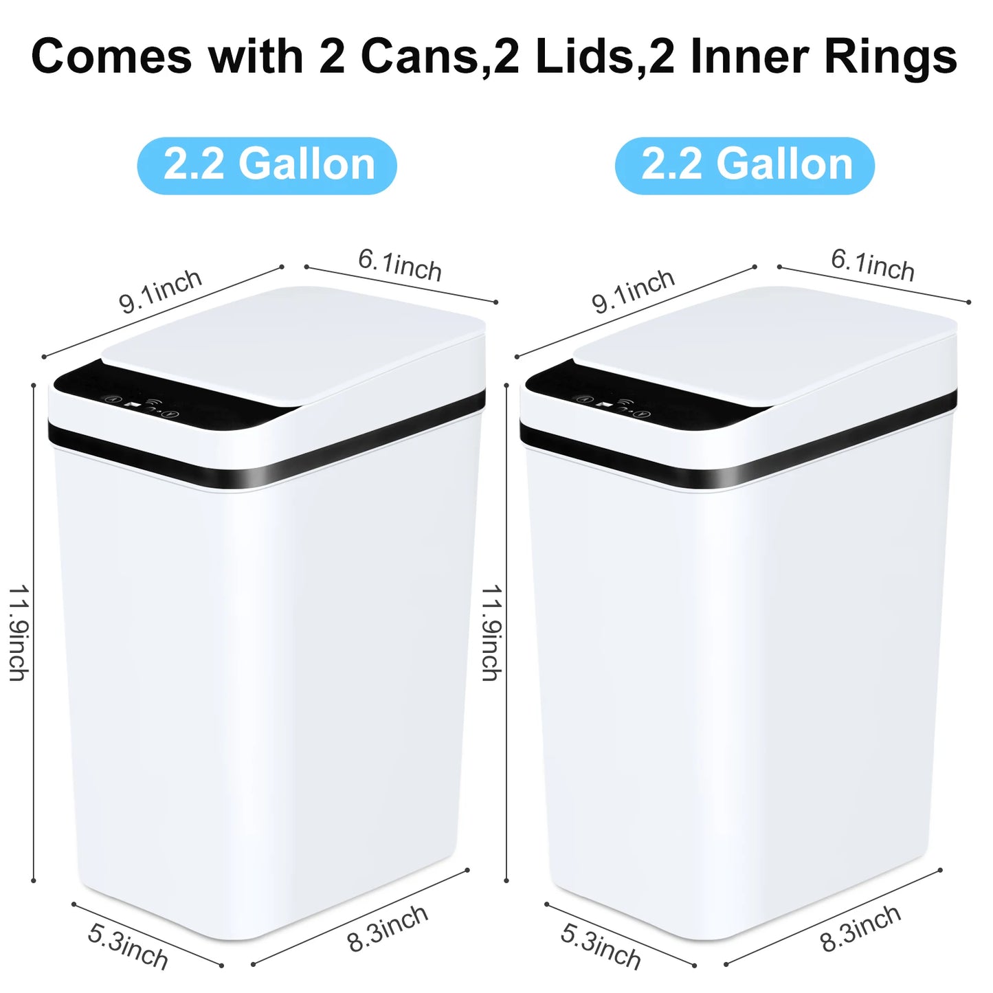 White 12L Automatic Trash Cans with Lid-2 Pack