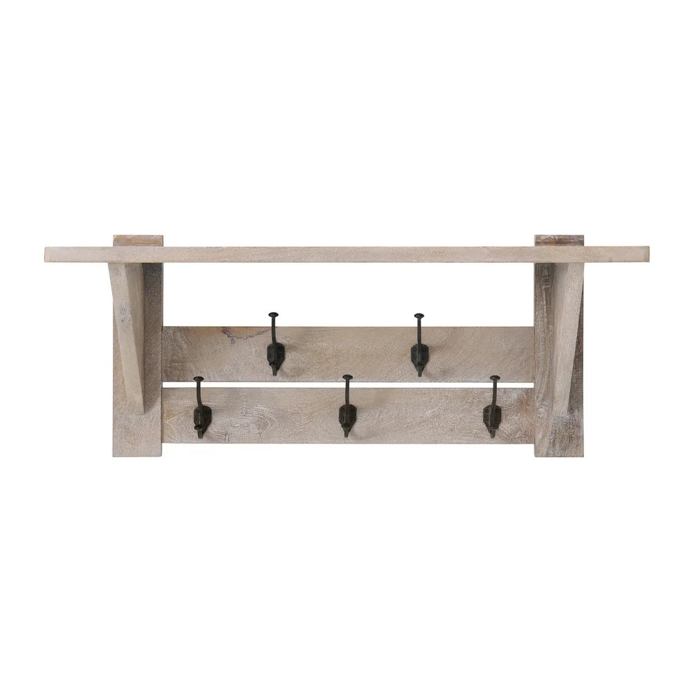 Mango Wood Entryway Organizer with 5 Double Hooks