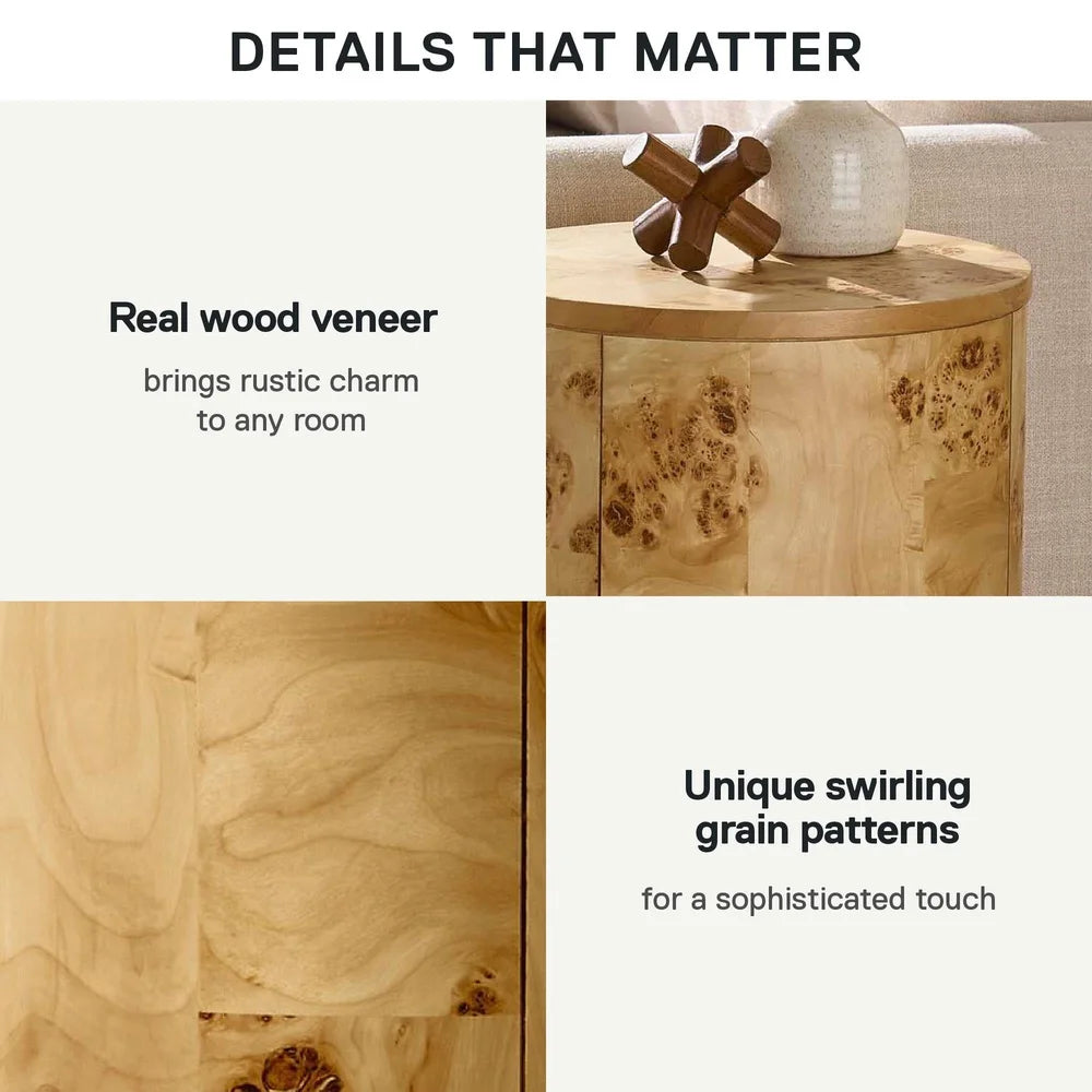 Unique Burlwood Round End Table