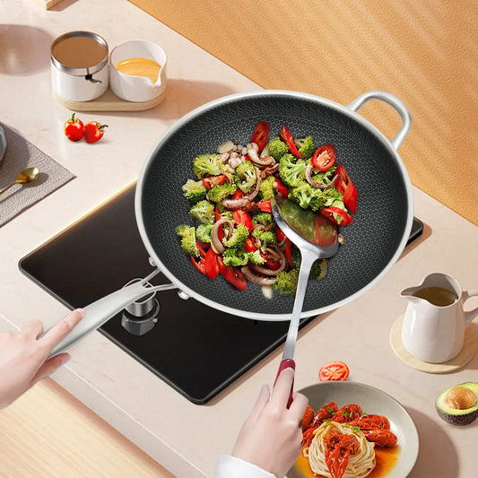 Honeycomb Stainless Steel Wok with Cover