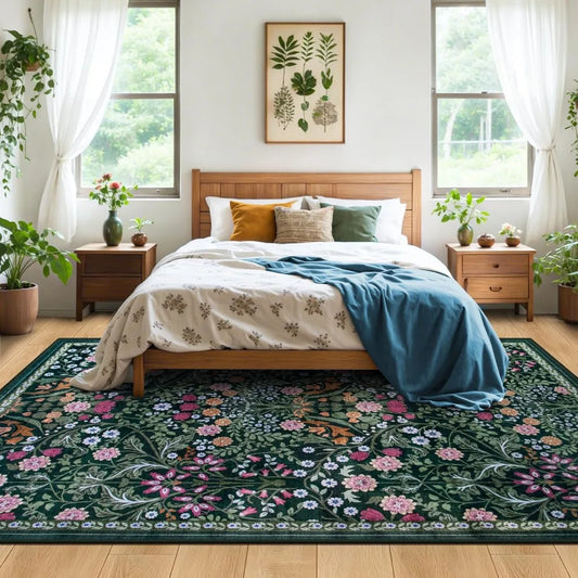 10x14-Vintage Floral Washable Rug