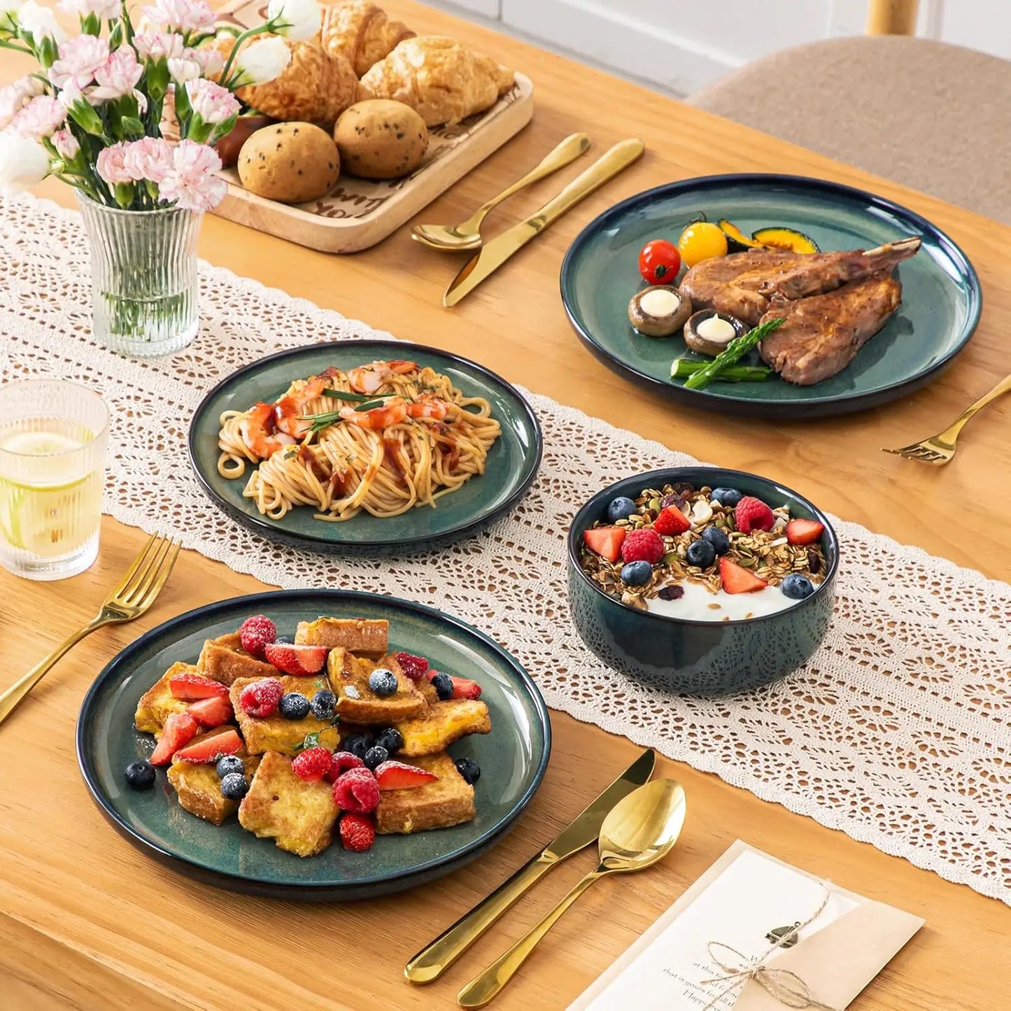 Starry Green Dinnerware Sets for 4