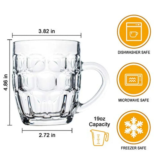 Set of 6 Large Glass Beer Mugs