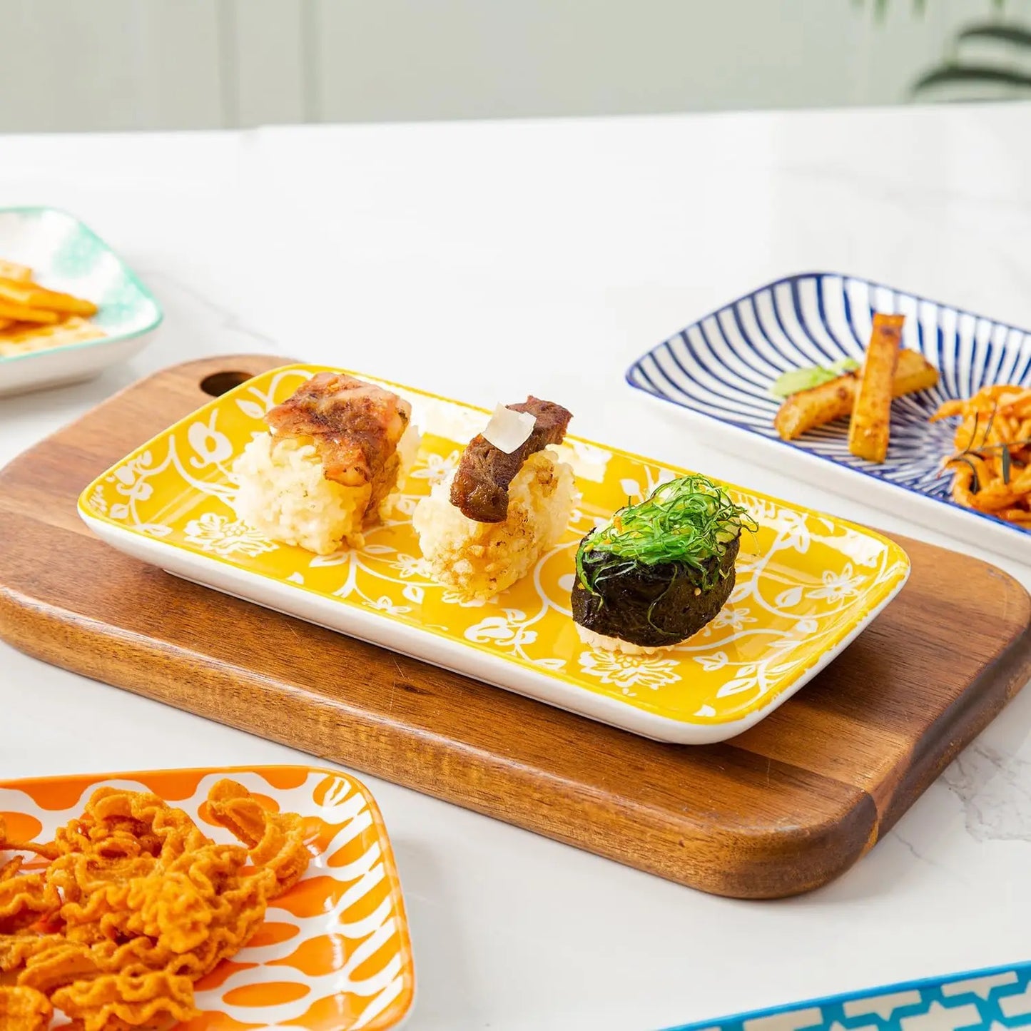 Set of 6 Ceramic Rectangle Serving Plates Set