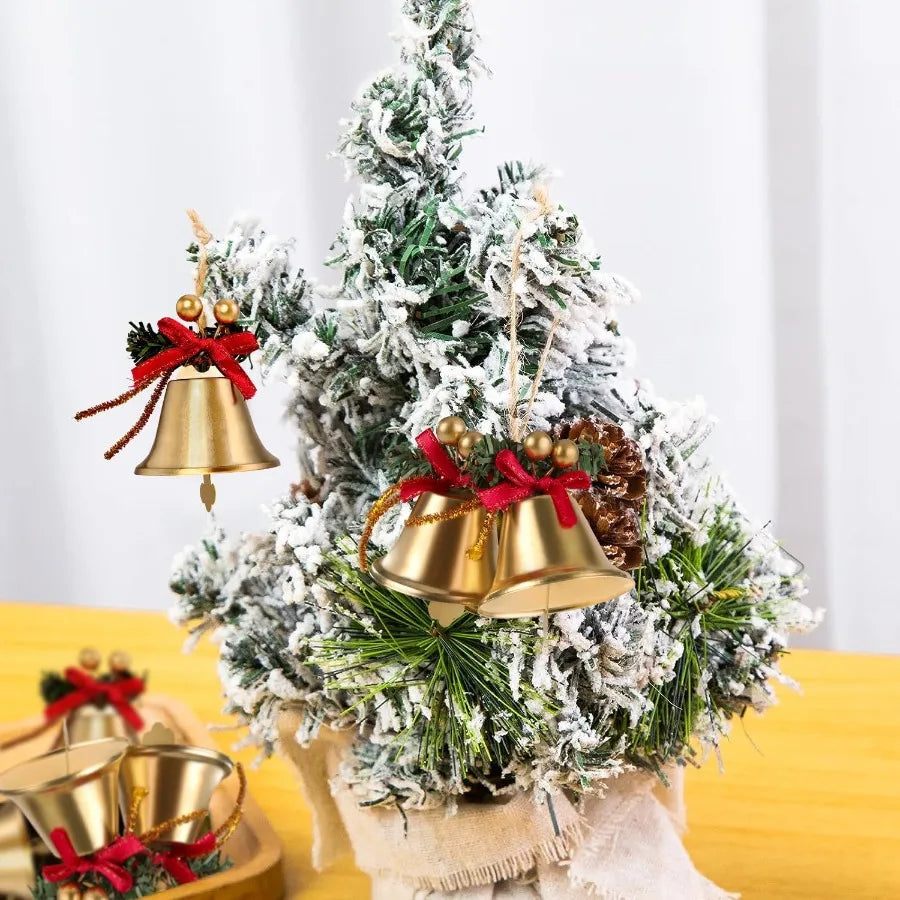 6pcs Gold Christmas Bells with Red Bow