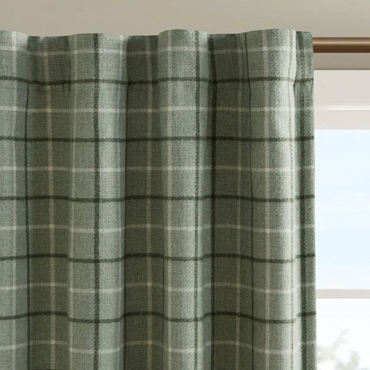 Green Plaid Rod Pocket Curtain Panel