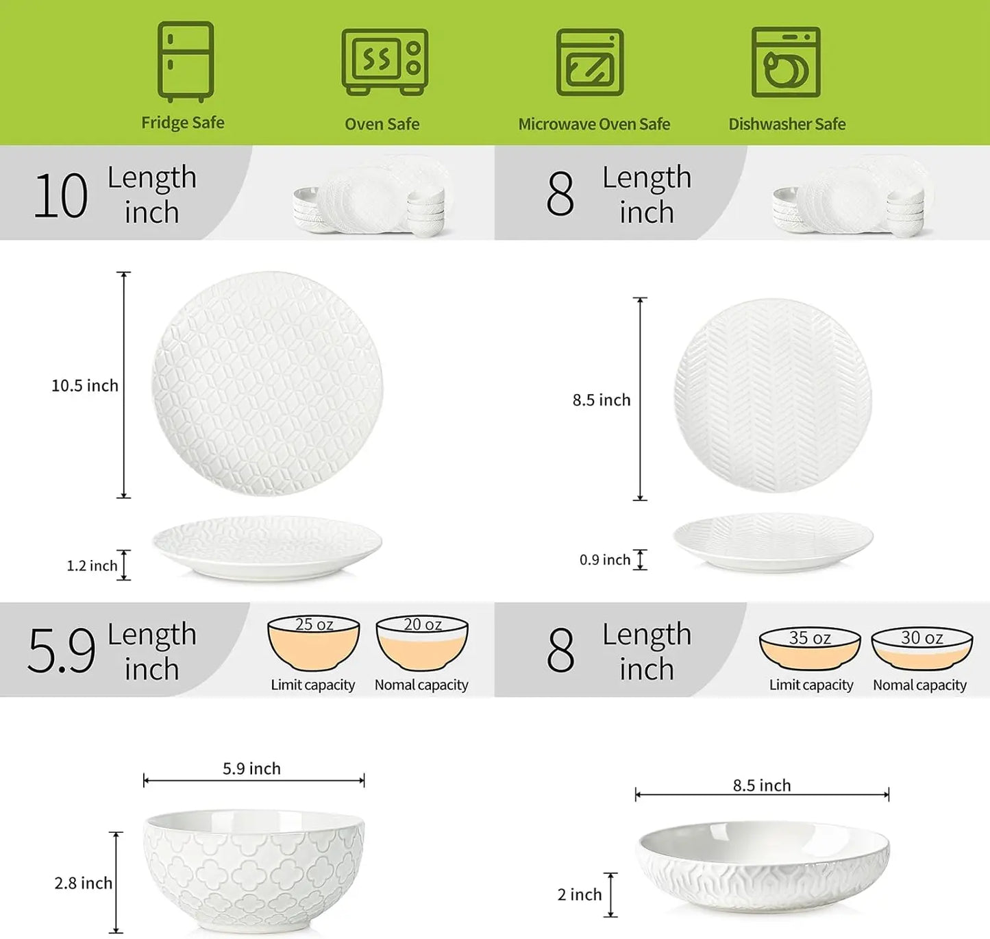 Embossed Ceramic Dinnerware Set for 4