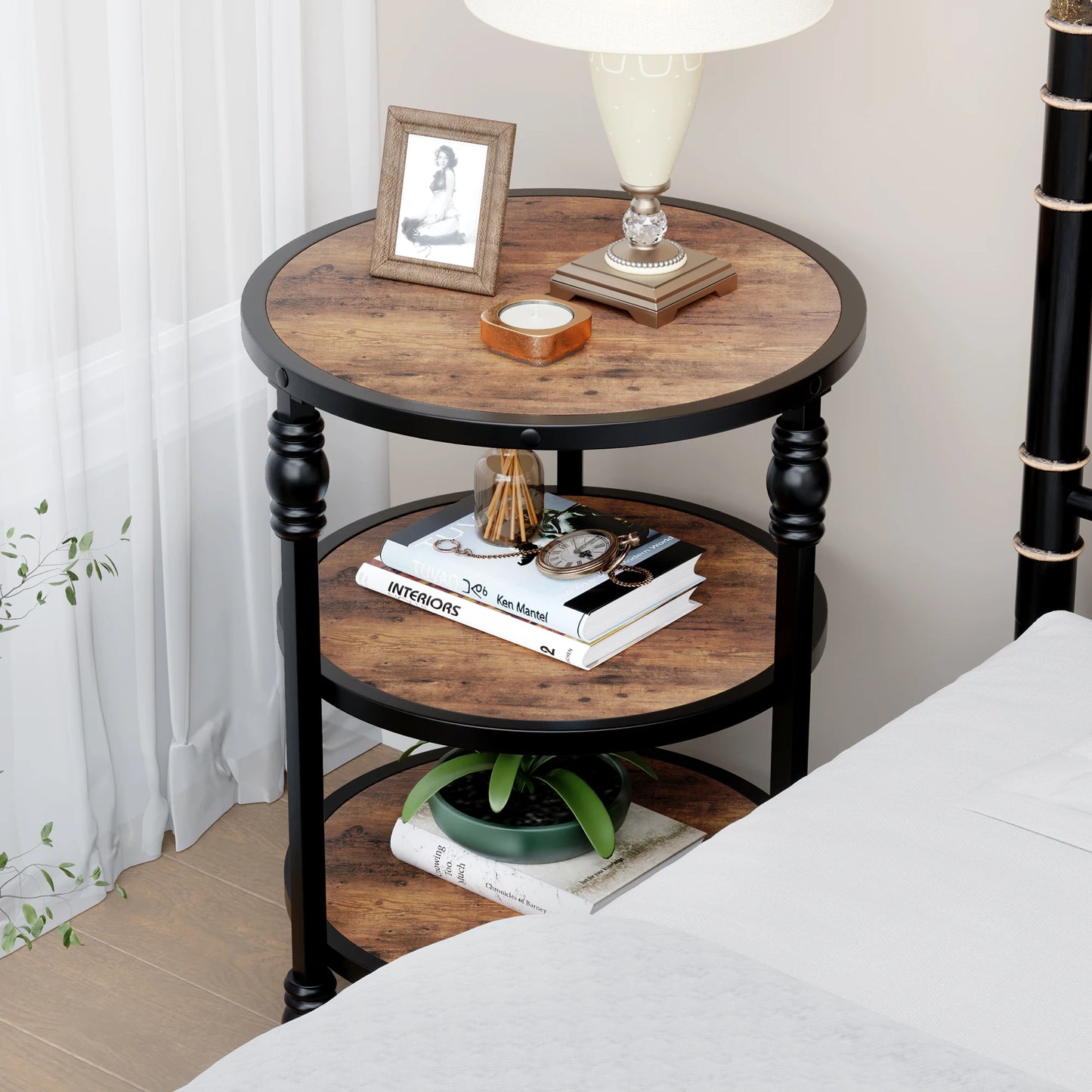 3-Tier End Table with Storage Shelves